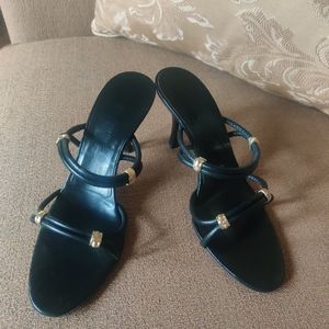 St. John Heeled Black Leather Sandals Made In Italy Size 6B